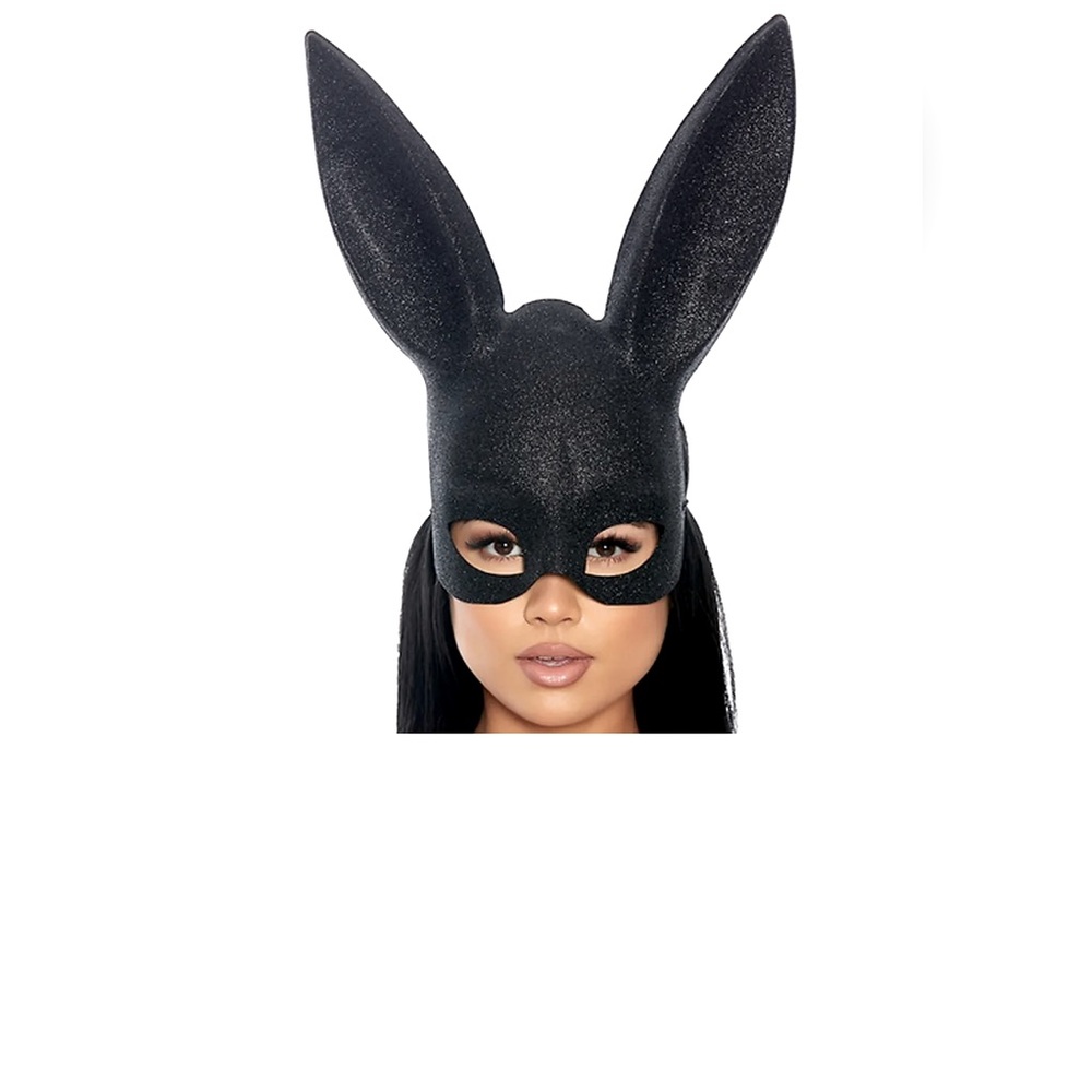 Glitter Bunny Mask Tall Ears Elastic Strap Rabbit Costume Black Edgy NWT sealed